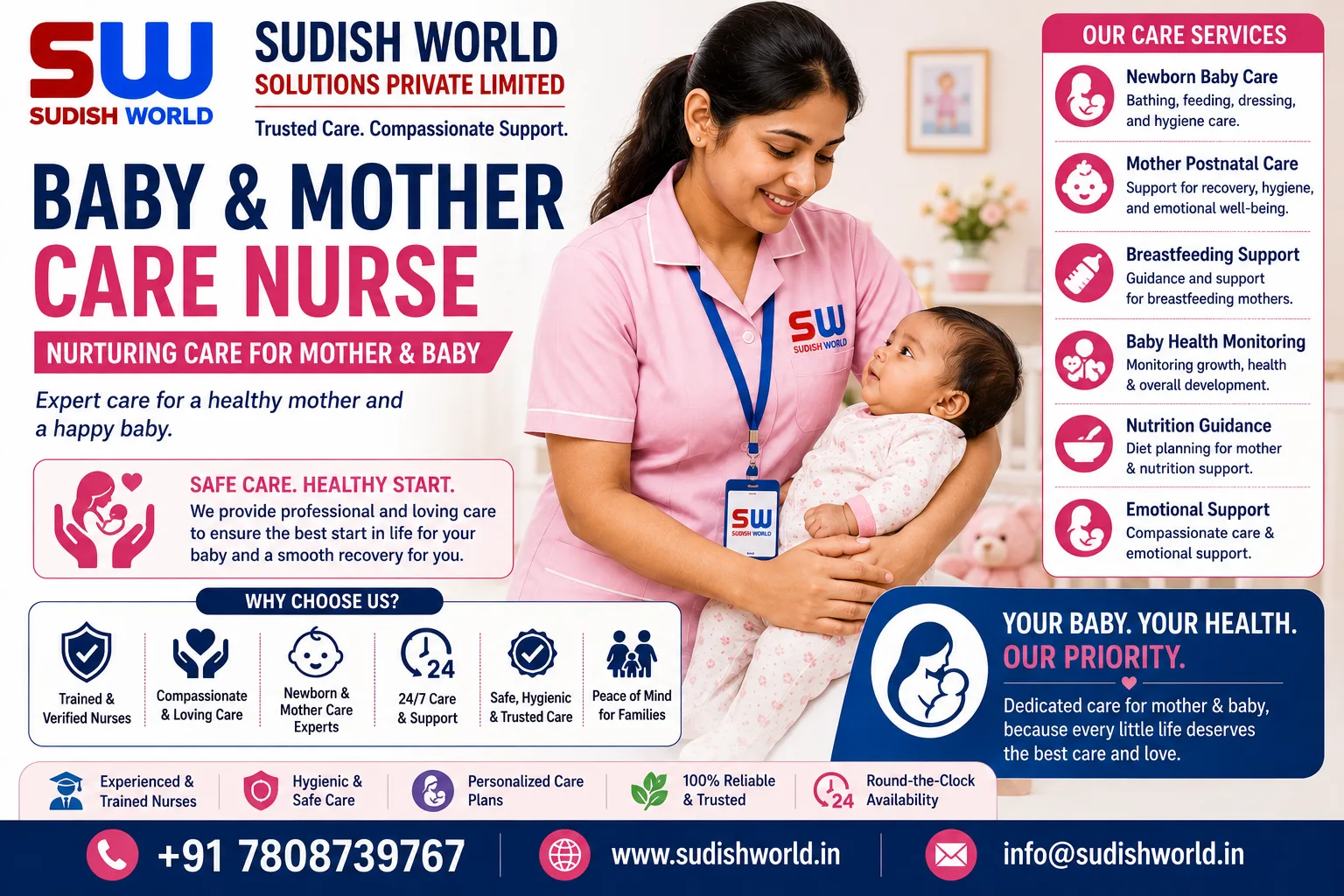 Baby and mother care nurse attending to a newborn in Bihar