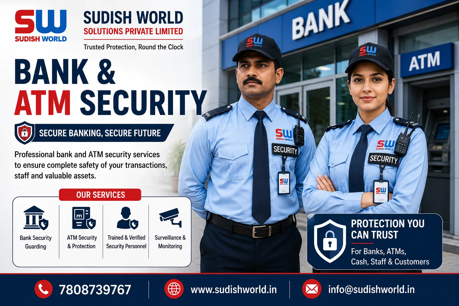 Bank and ATM security guard standing outside a branch