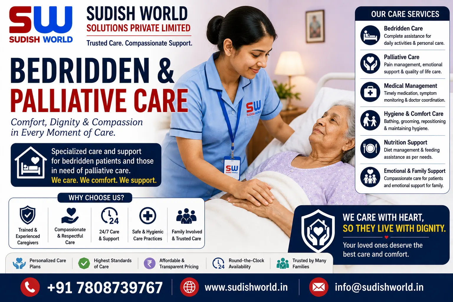 Attendant providing palliative care to a bedridden patient in Bihar