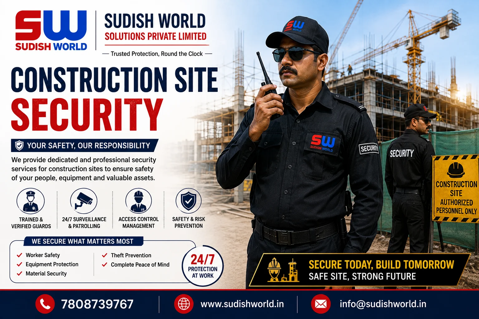 Construction site security guard monitoring entry