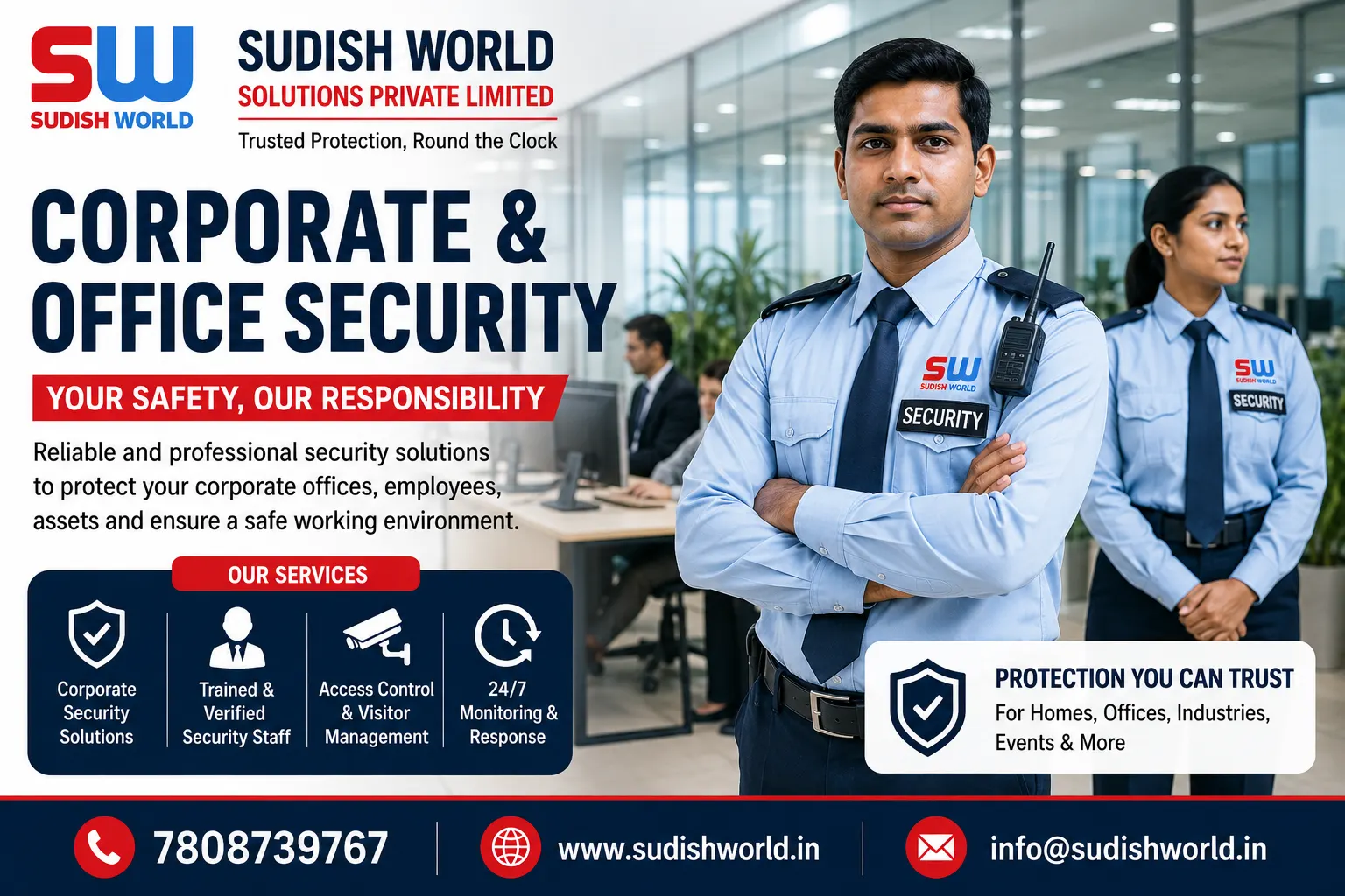 Corporate office security guard at a reception desk