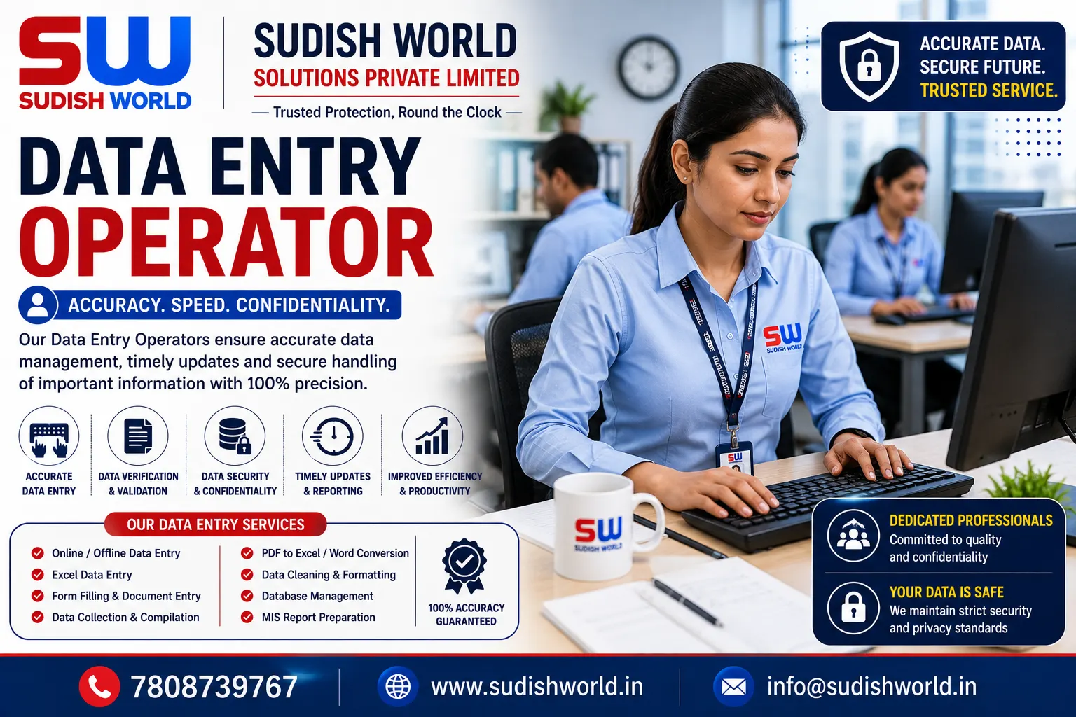 Data entry operator working on a computer