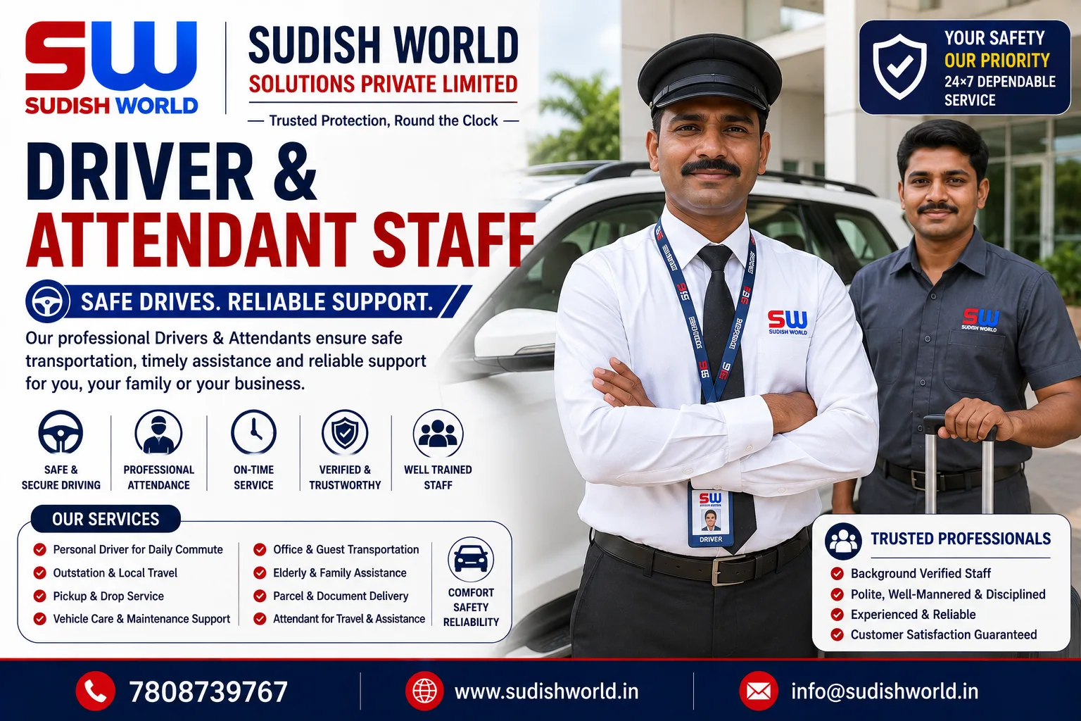 Driver standing beside a company vehicle