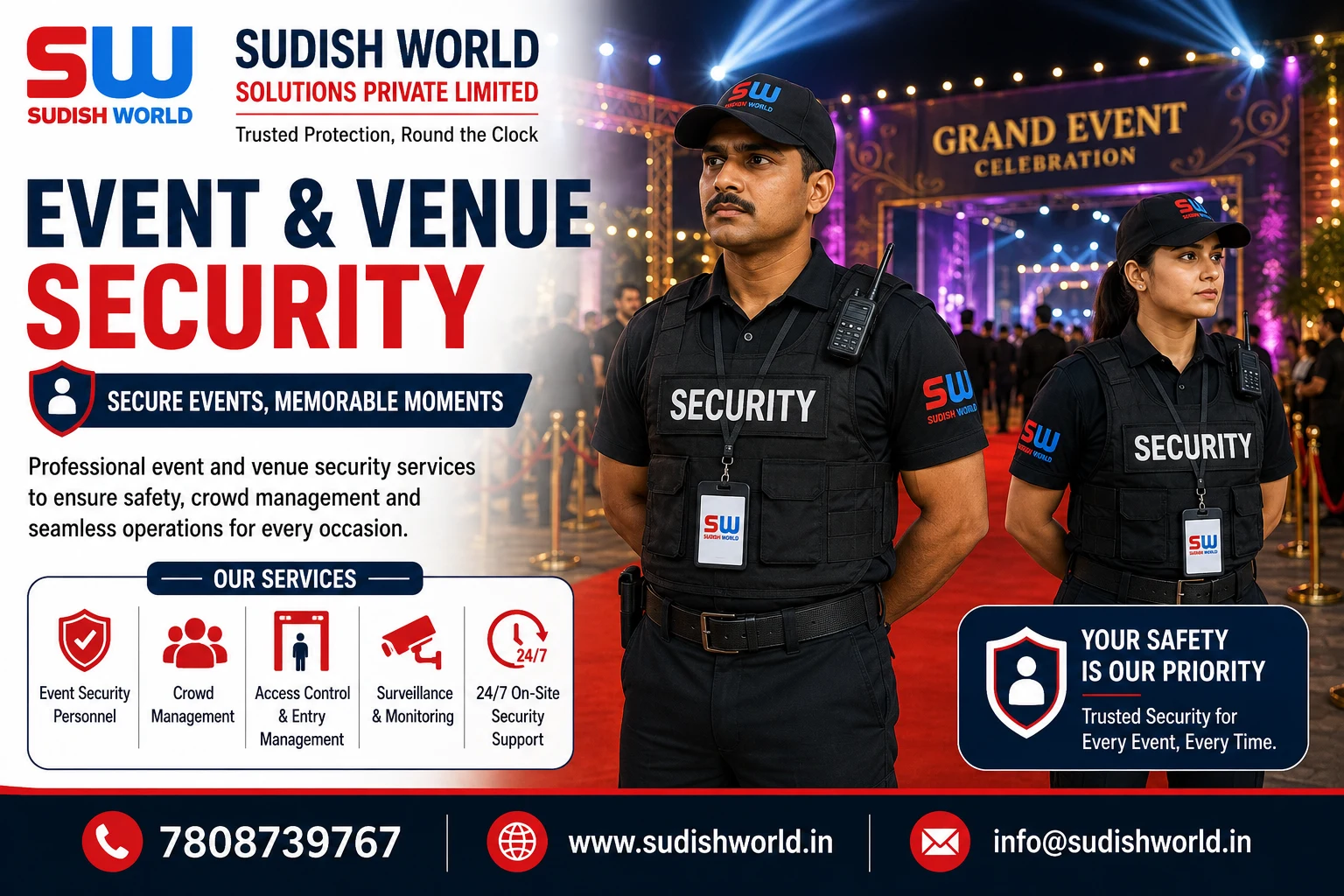 Event security guard managing crowd at a venue