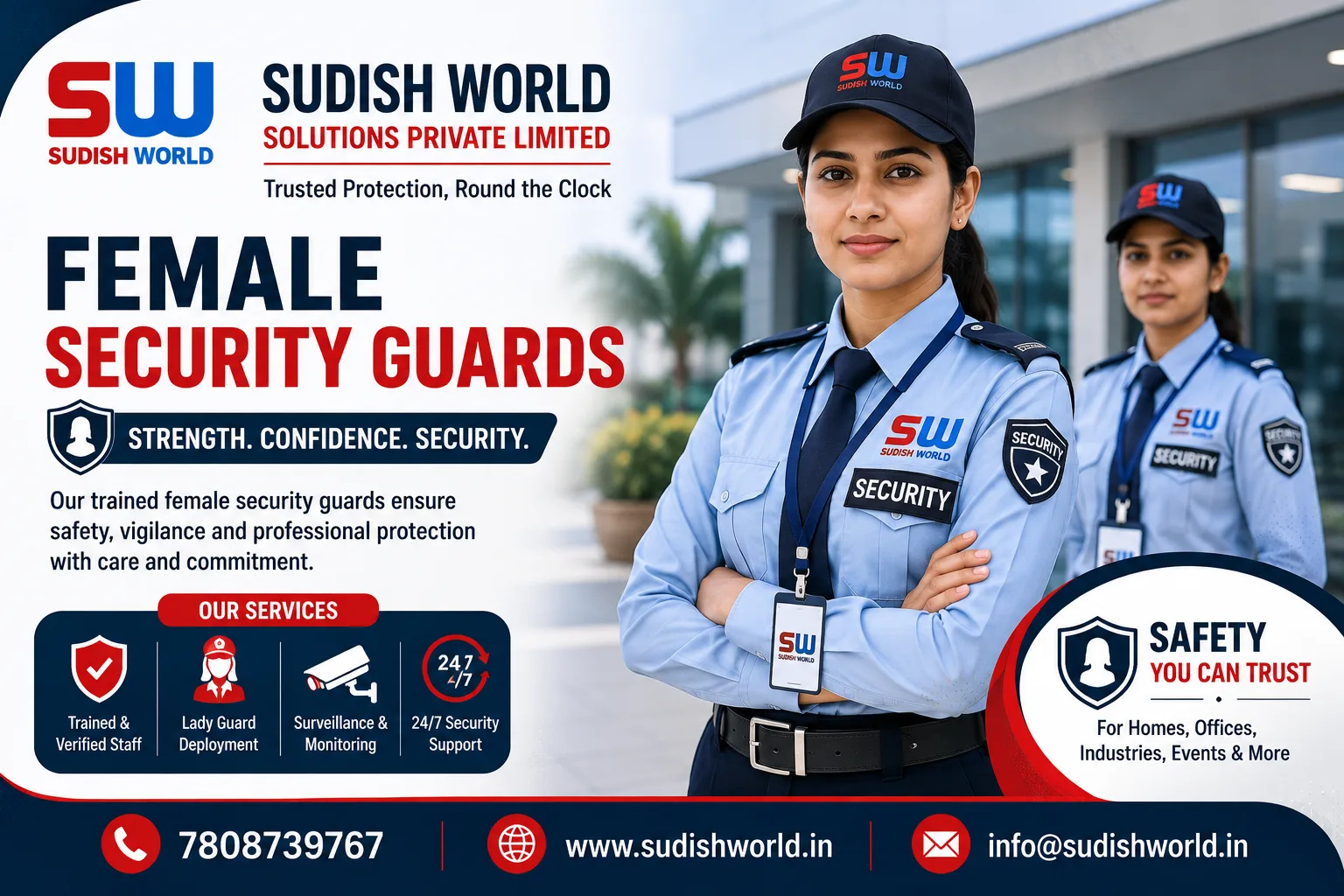 Female security guard on duty at a facility