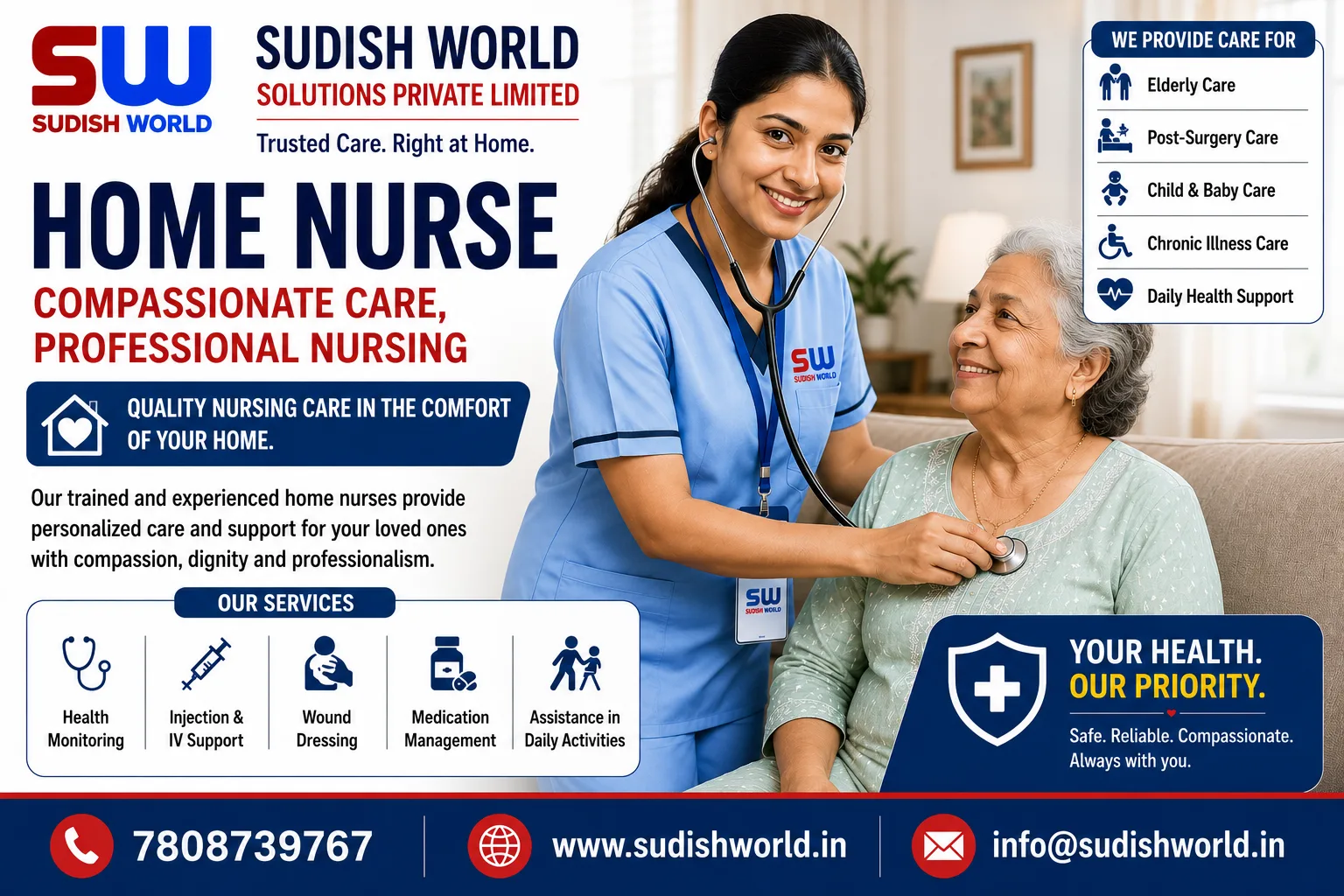 Home nurse providing patient care at home in Bihar