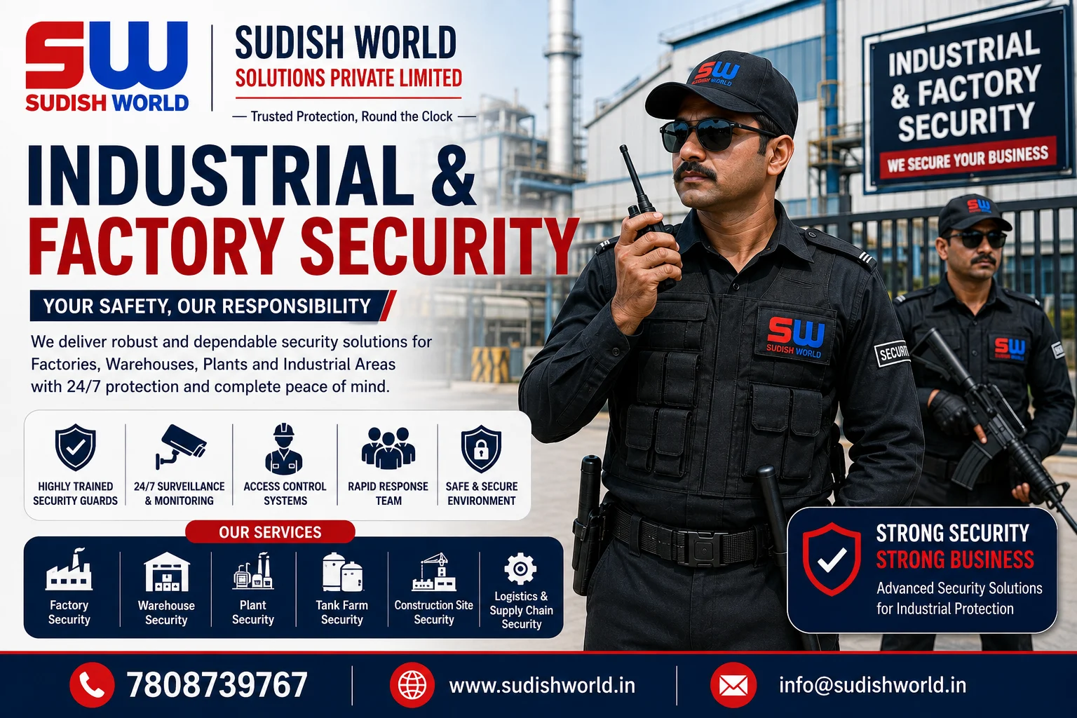 Industrial factory security guard at a plant entrance