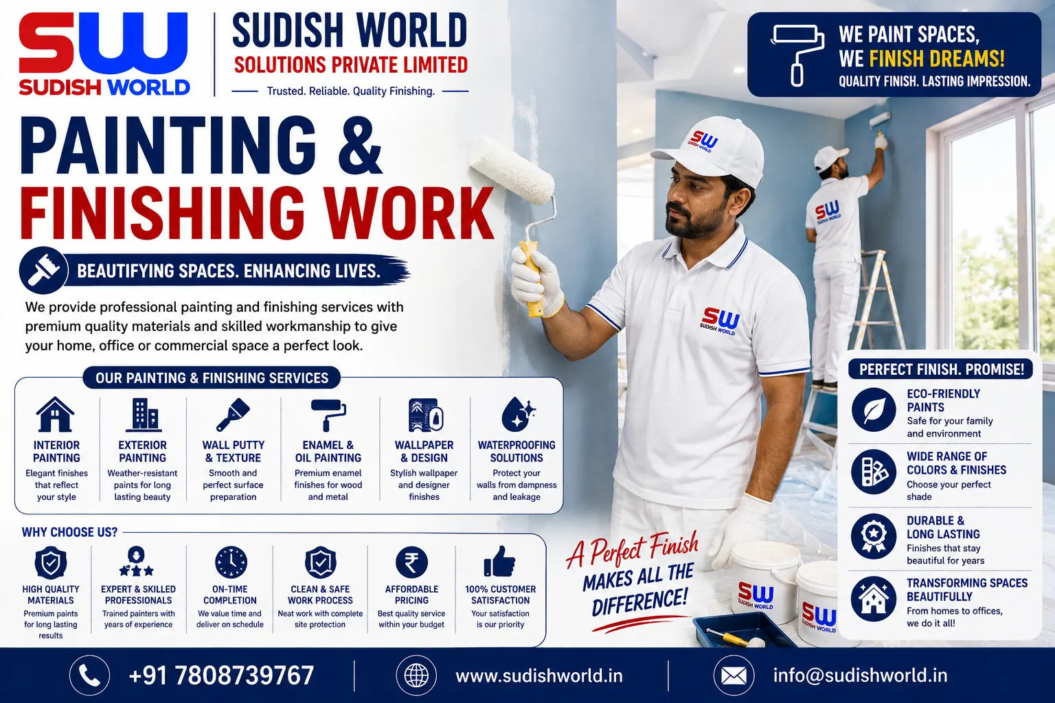 Painting and finishing work on a building exterior in Noida