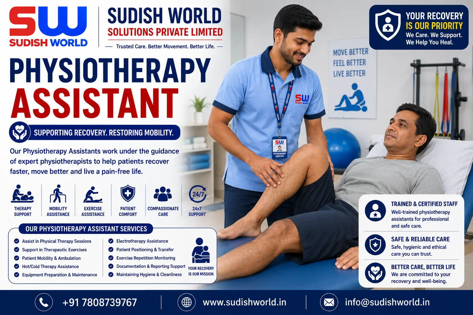 Physiotherapy assistant helping a patient with exercises in Bihar