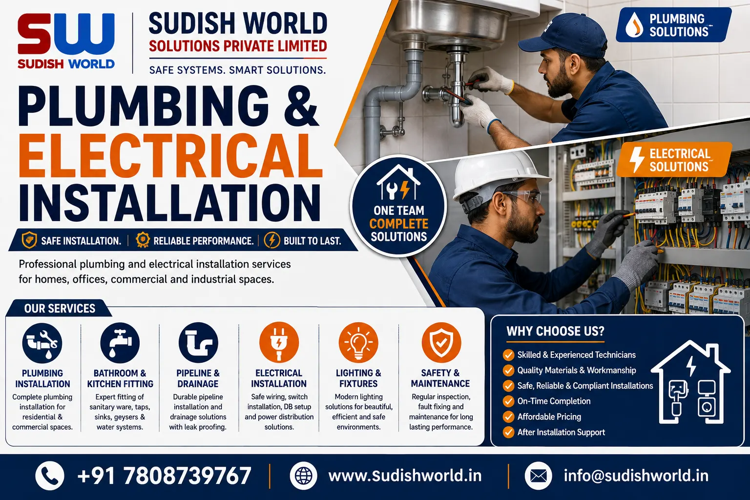 Plumbing and electrical installation work at a construction site in Noida