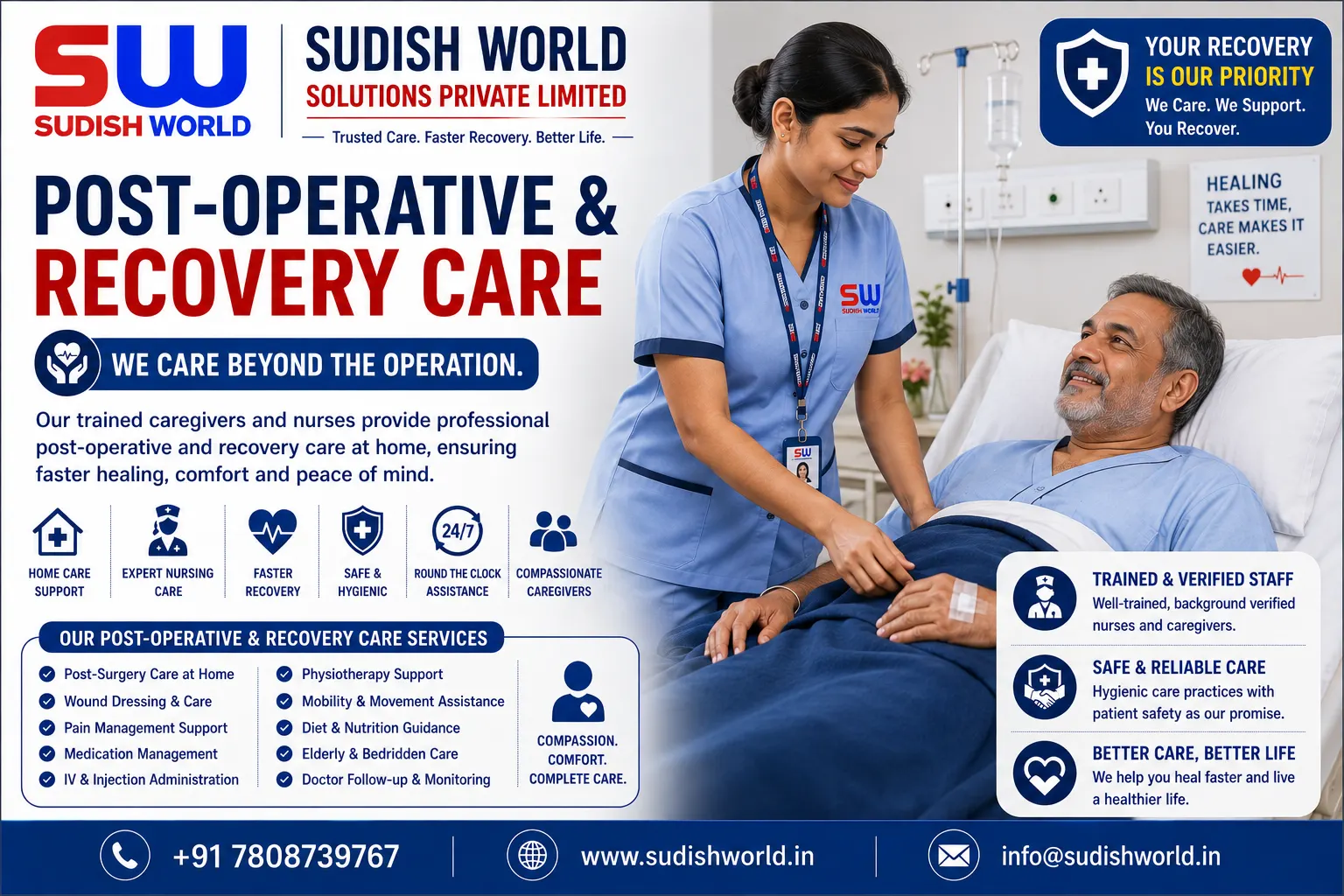 Post-operative recovery nurse caring for a patient in Bihar