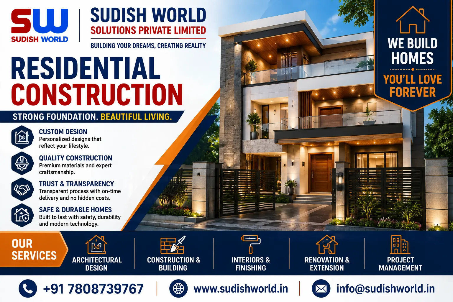 Residential construction site with workers building a house in Noida