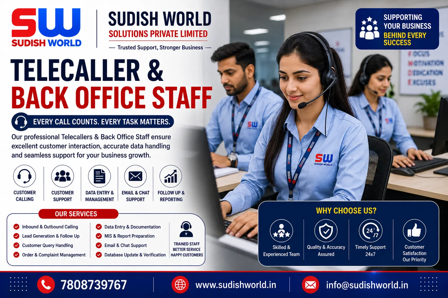 Telecaller working at a call centre desk