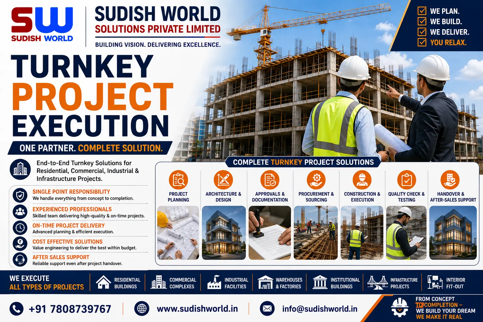 Site engineer reviewing turnkey construction project plans in Noida