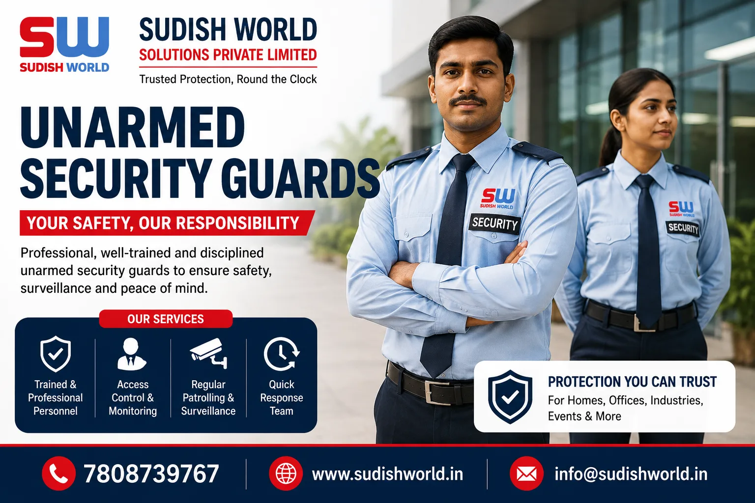 Unarmed security guard on gate duty